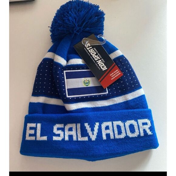 Icon Sports‎ El Salvador Cuff Pom Beanie Color Blue/White - Picture 1 of 2